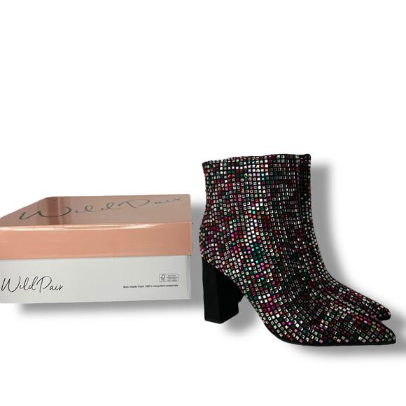 NEW Wild Pair Multi Bling Rhinestone Bootie SZ 7 Black Embellished Pointed Toe - Picture 4 of 12